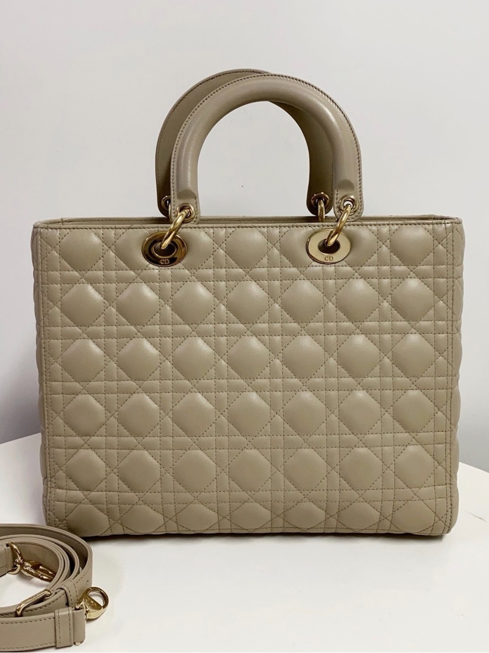 Authentic large Dior lady cannage tote cream/beige